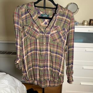 Ralph Lauren Plaid Button-Down Shirt - Green and Purple